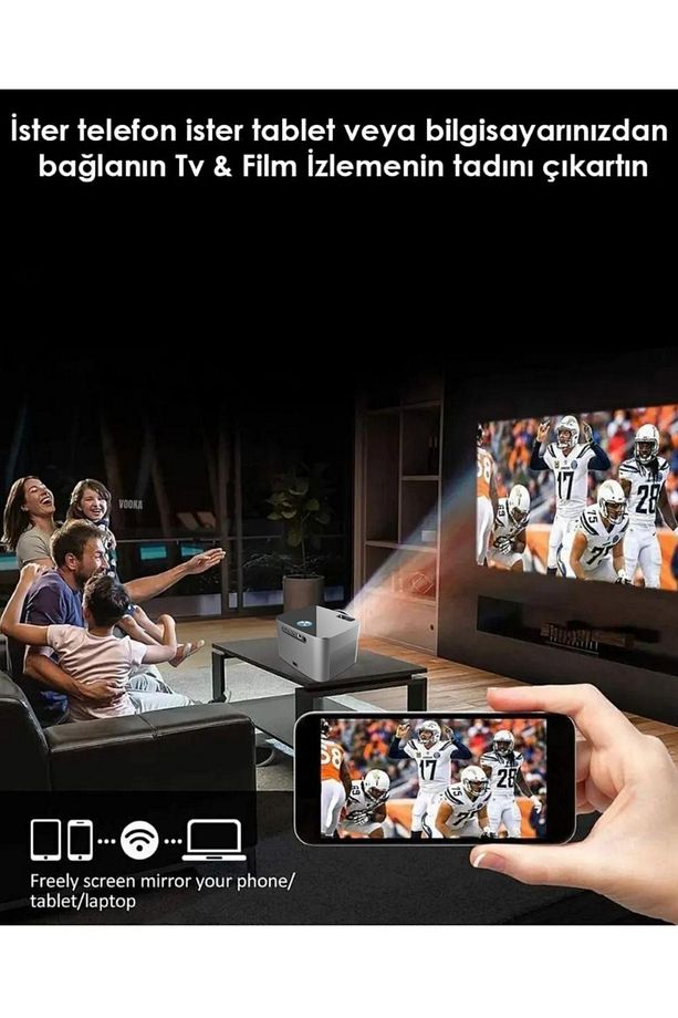 Projeksiyon Taşınabilir Sinema Projektörü 1280 * 720p Ev Sineması Bluetooth Android 11 Akıllı Wifi - 3