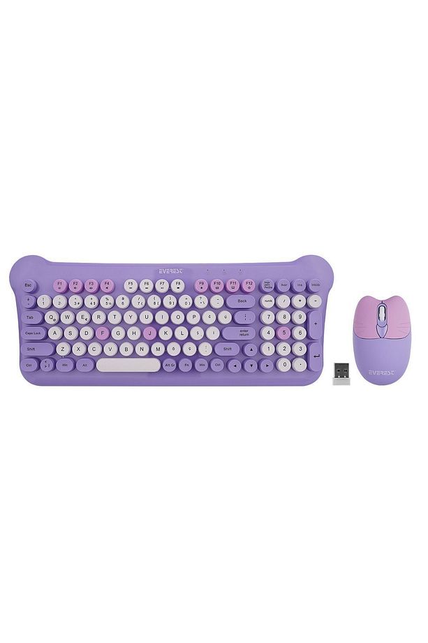 KM-6244 BUNNY Renkli Tuşlu Mor 2.4 ghz + BT Kablosuz Q Multimedia Klavye + Mouse Set - 2