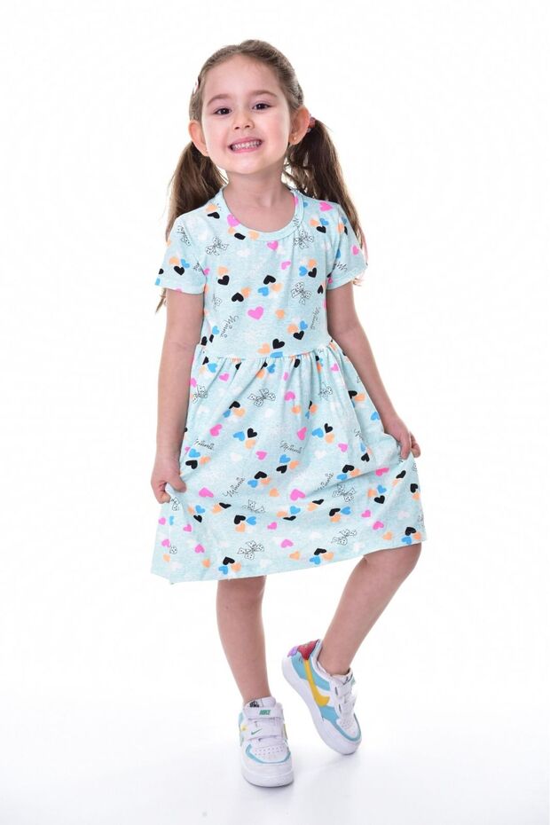 Summer Short Sleeve Heart Printed Girl's Dress