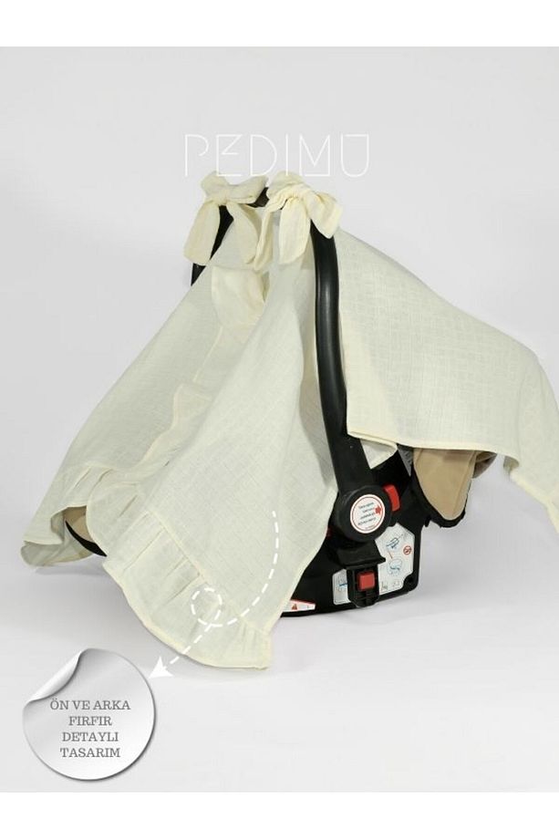 Müslin Soft Renk Fırfır Detaylı Puset Örtüsü Ve Puset Minderi Set - 5
