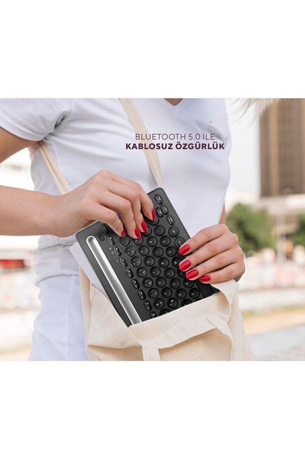Bluetooth Ultra İnce+Şarjlı Q Mac/Win/Android/Ios Uyumlu Kablosuz klavye - 4