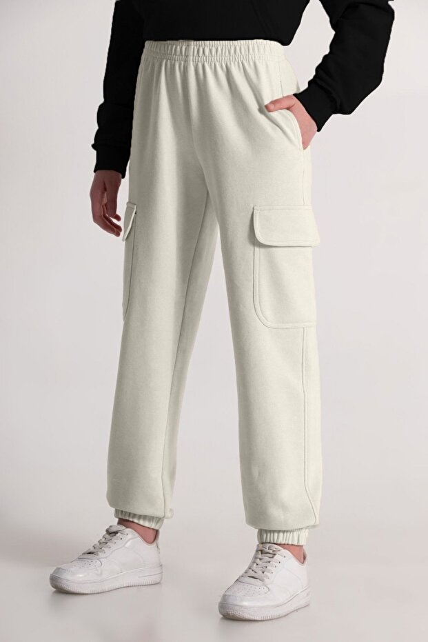 9-14 Years Girl's Cargo Pocket Elastic Sweatpants