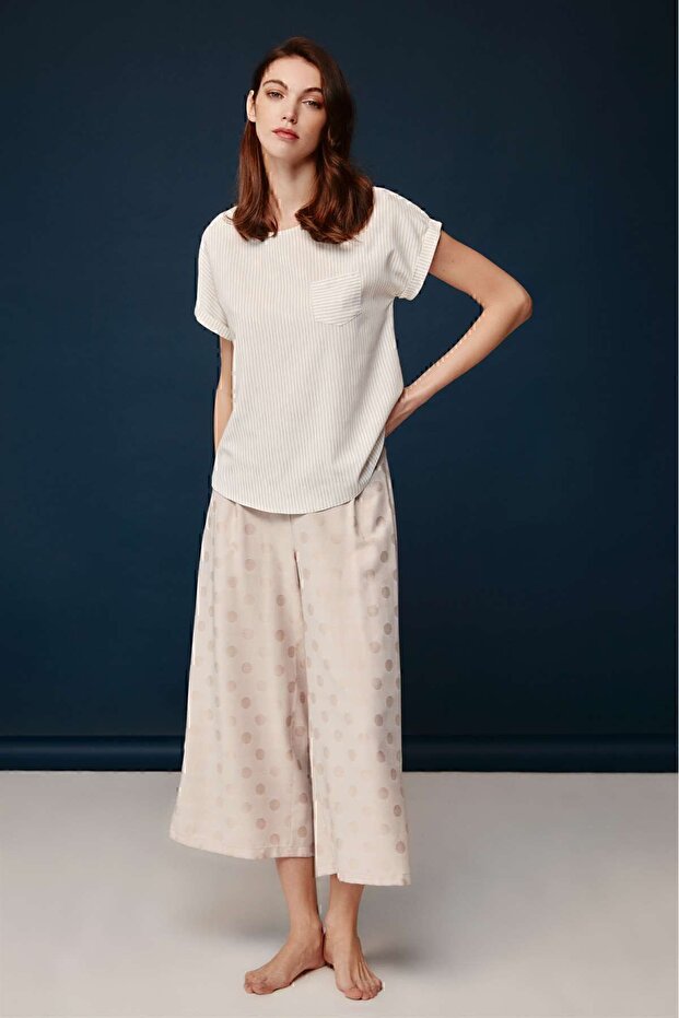 Women's Beige Viscose Pajama Set 30011