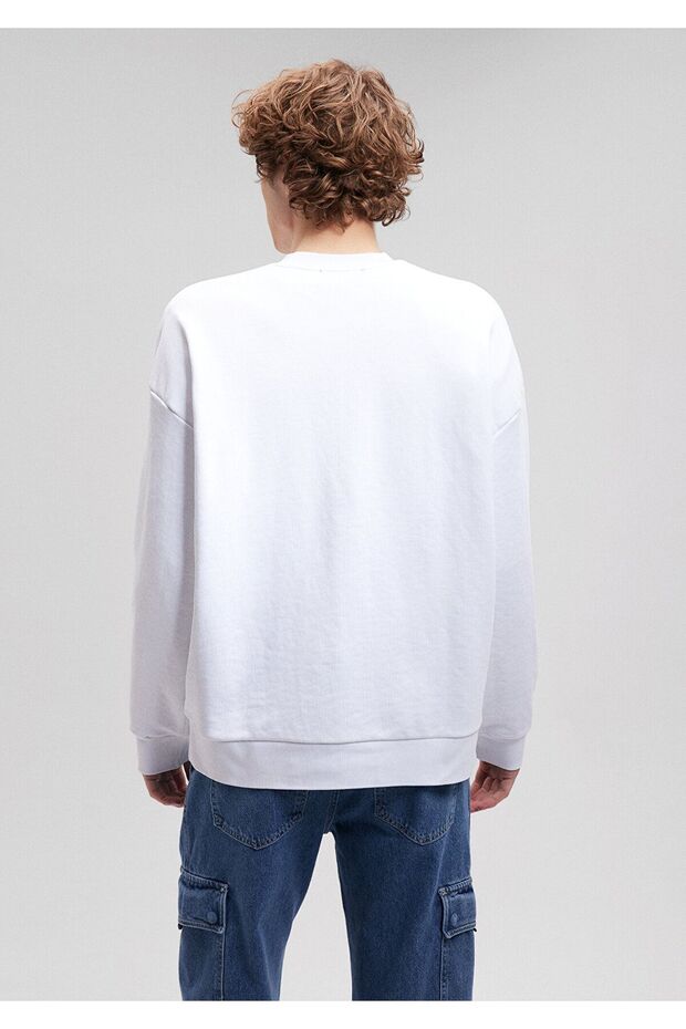 Bisiklet Yaka Beyaz Basic Sweatshirt 0S10084-620 - 5