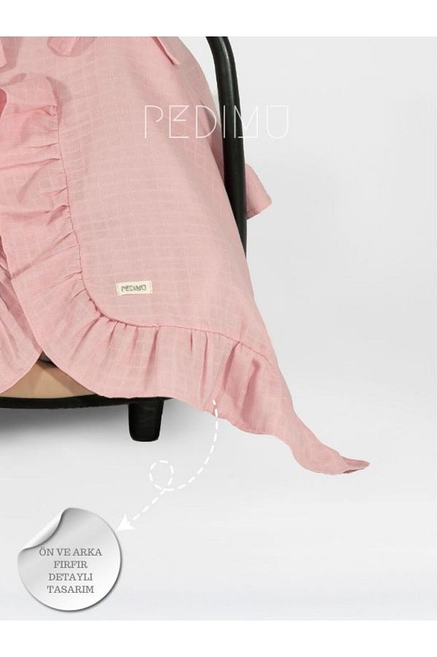 Müslin Gül Pembe Renk Fırfır Detaylı Puset Örtüsü - 4