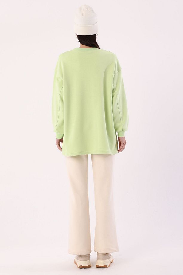 Açık Yeşil Oversize Nakışlı Sweatshirt - 4