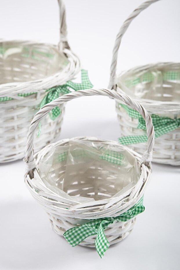 3'lü Hasır Sepet Beyaz - 3