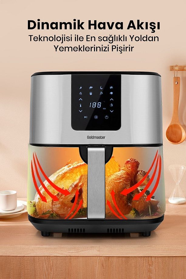 Brenda 7 Litre Inox Geniş Hazneli Xxl Dokunmatik 8 Ön Ayarlı Airfryer Sıcak Hava Fritözü - 4