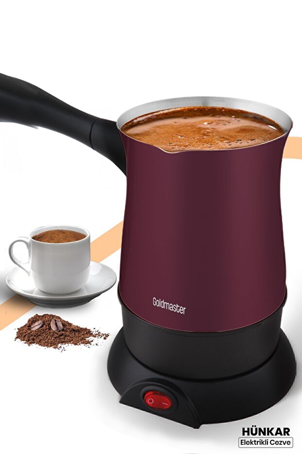 Hünkar Purple Stainless Steel Electric Coffee Pot with 5-Cup Capacity