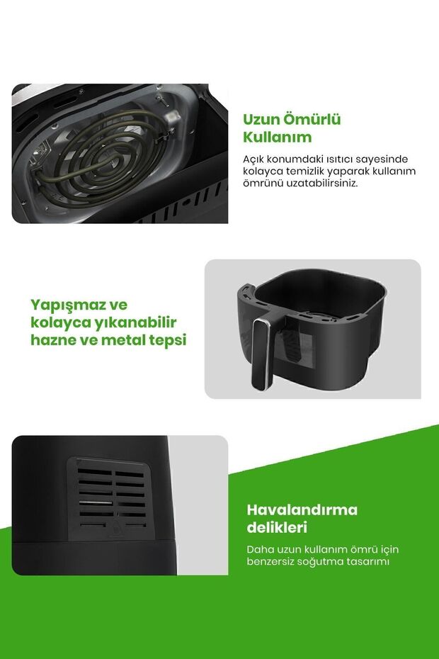 Freefry 1700w Xl Dokunmatik 8 Ön Ayarlı Cam Kapaklı Hazne Aydınlatmalı Airfryer Sıcak Hava Fritözü - 6