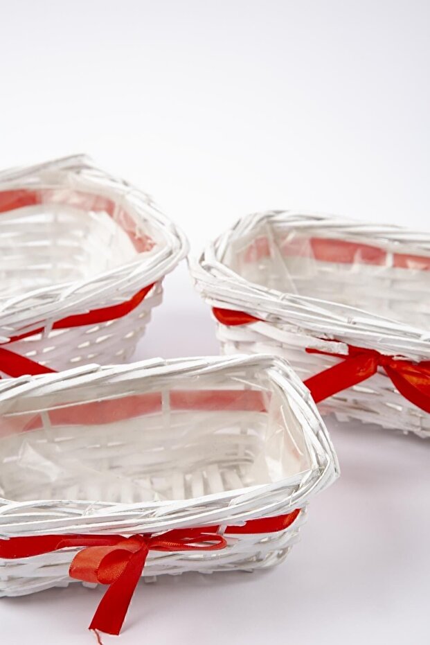 3'lü Hasır Sepet Beyaz - 3