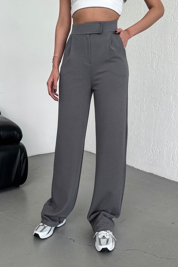 Women's Gray High Waist Lycra Flexible Velcro Closure Pleated Comfortable Fit Palazzo Pants