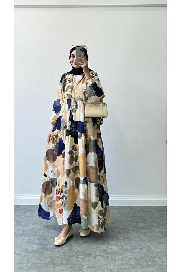 AHSEN MODEL MANGO KUMAŞ TESETTÜR ELBİSE - 1