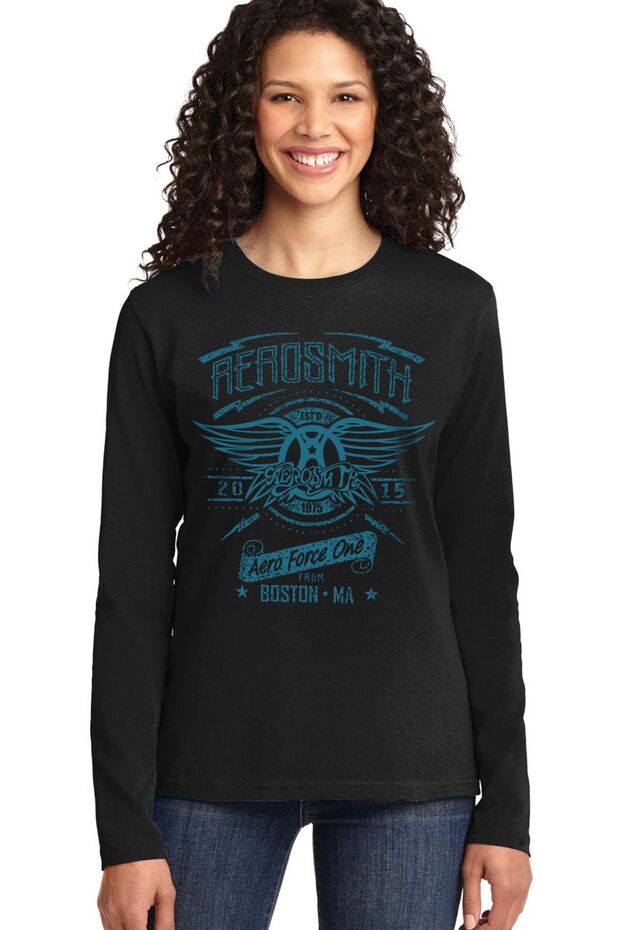 Aerosmith Black Crew Neck Long Sleeve Combed Cotton Women's T-Shirt