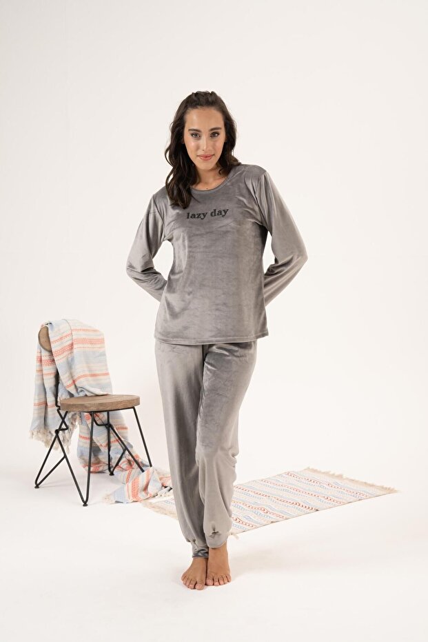 Kadın Kışlık Lazy Day Kadife Pijama Takımı - 4