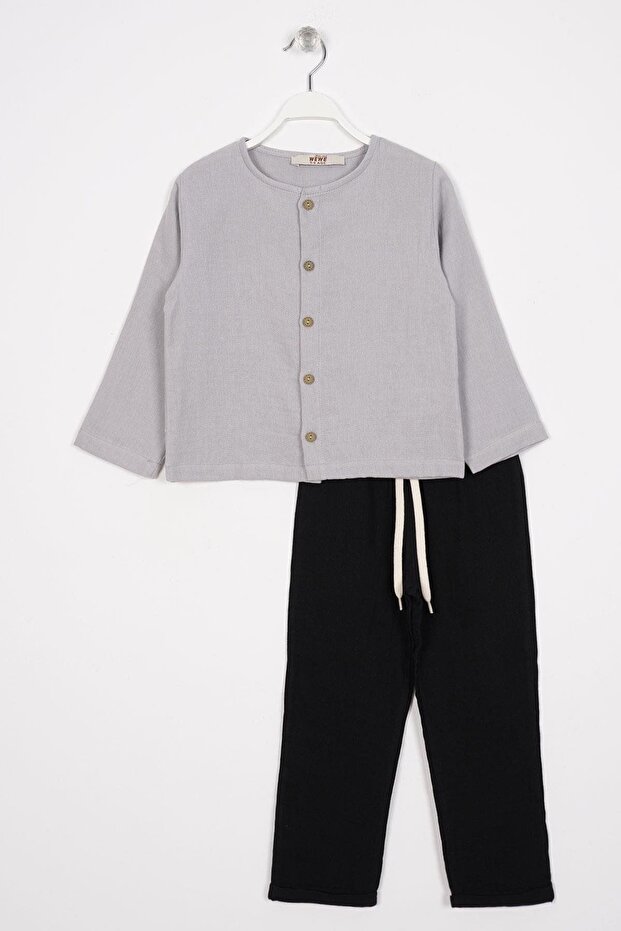 Gray Black Color Boys' Pants Set with Shirt