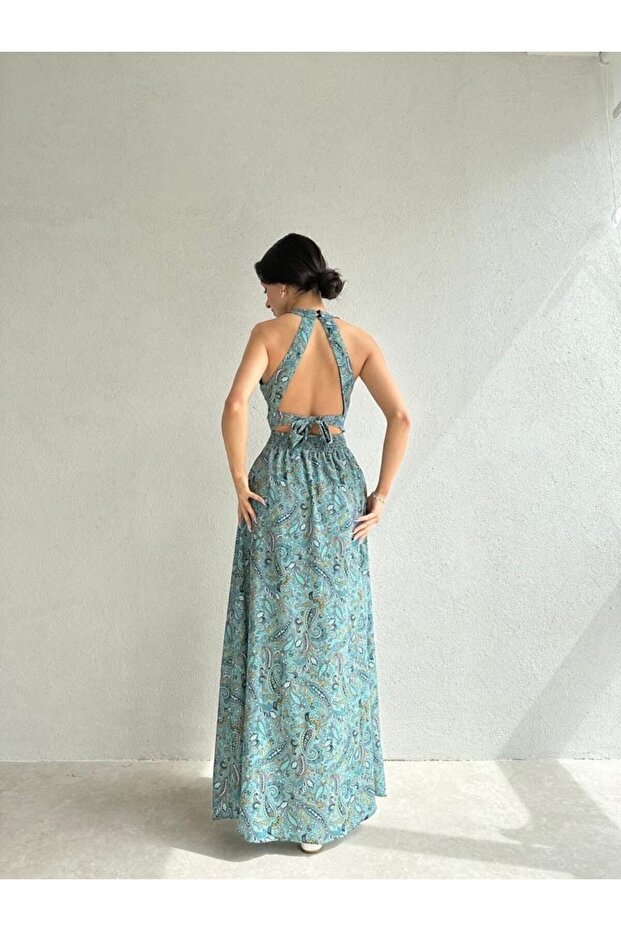 Rochie decoltată cu model șal - 2