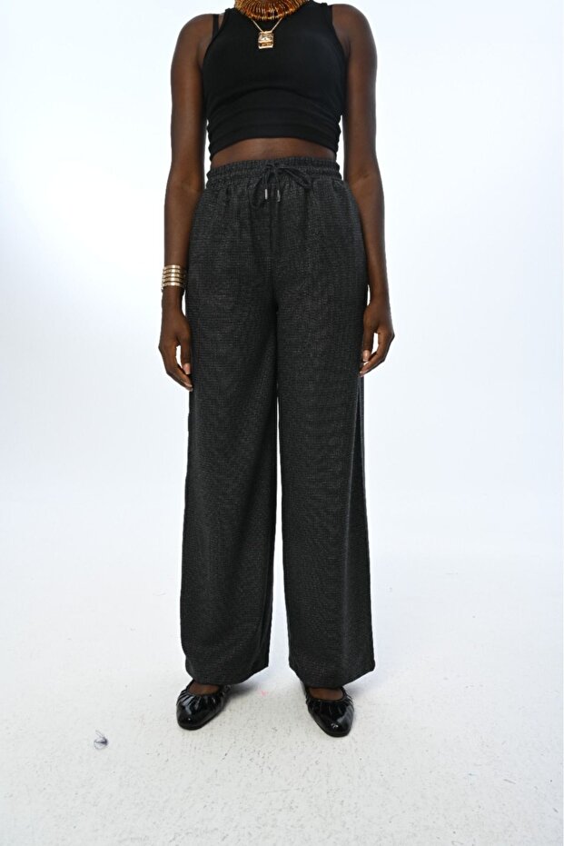 Women's Elastic Waist, Loose Legs, Silvery Solid Color Pants