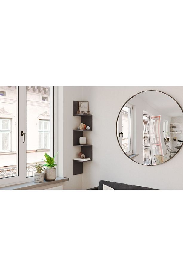 Shelf R9 Köşe Duvar Rafı Modern Kitaplık Antrasit - 3