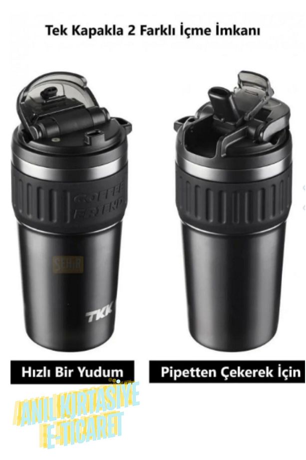 TKK Yeni Koleksiyon 630ml Pipetli/Pipetsiz Kullanım Askılı Paslanmaz Çelik Termos Kahve Mug Matara - 3