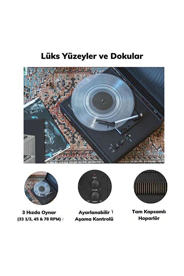 Mercury Bluetooth Alıcılı Ve Taşınabilir Siyah Plak Çalar Pikap - 7