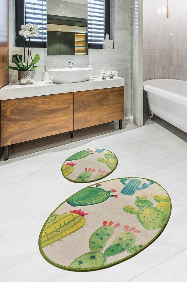 Kaktüs 2'li Set Banyo Paspası, Banyo Seti Djtbanyo - 1