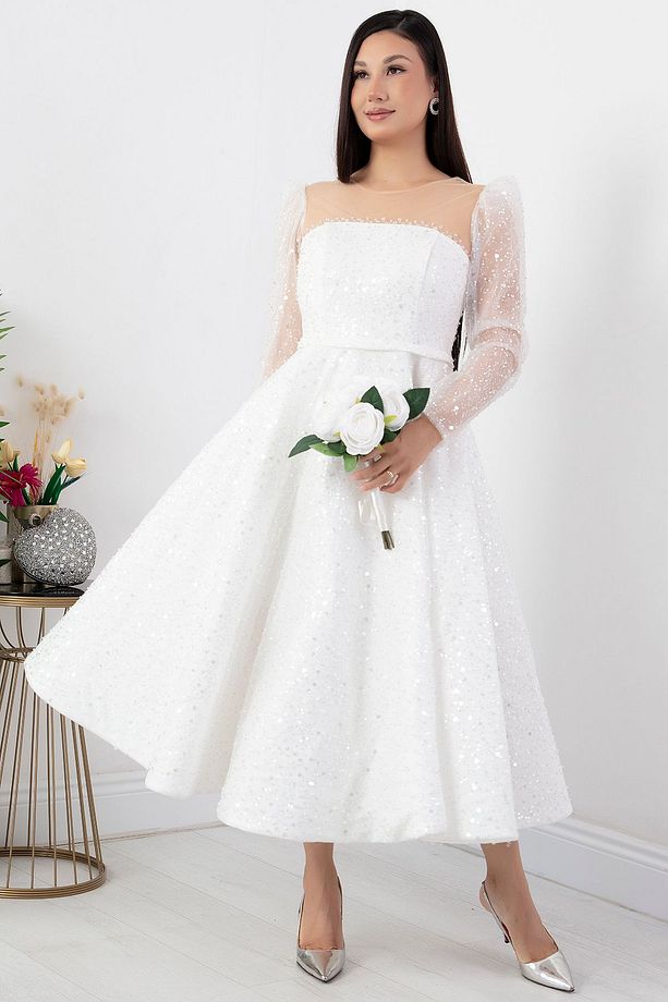 Göğüs Tül Detay Pulpayet Tül Elbise ECR5809 - 4
