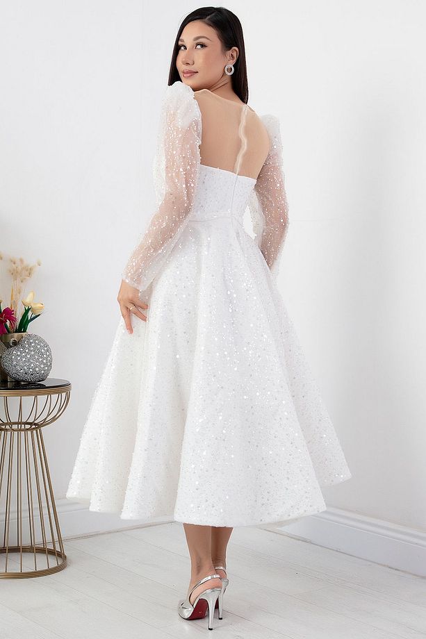 Göğüs Tül Detay Pulpayet Tül Elbise ECR5809 - 7