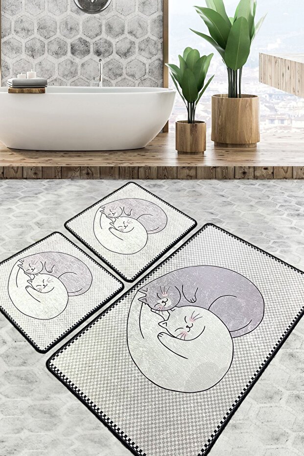 Cat Bath Mat Set of 3, Non-Slip Base, Washable