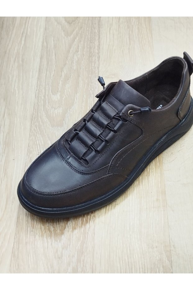 Droplant Men's Full Winter Sporty Shoes Genuine Leather Rubber and Toothed Sole Non-Lace-Up and Orthotic