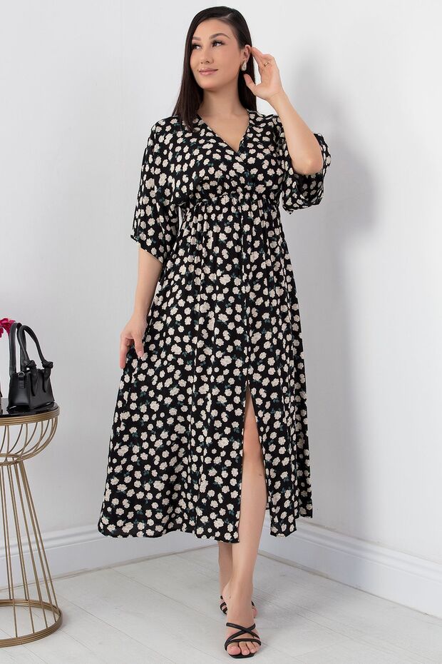 Kruvaze Yaka Viskon Elbise VRN7625 - 4