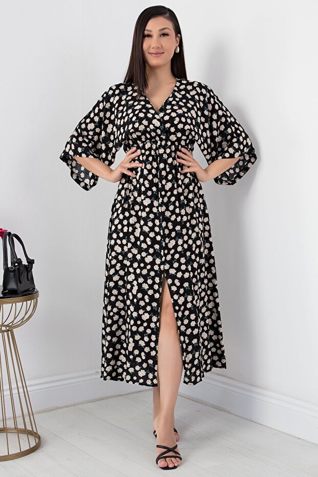 Kruvaze Yaka Viskon Elbise VRN7625 - 1