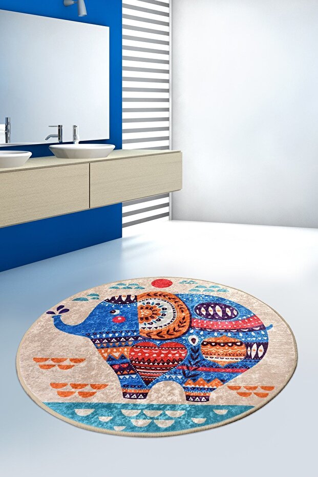 Ethnic Diameter 140 cm Bathroom Rug, Doormat