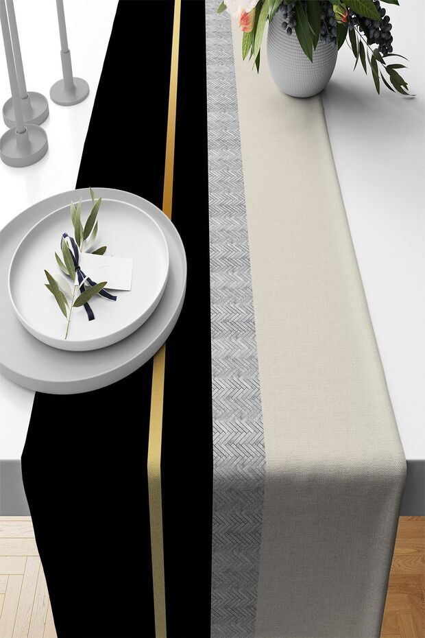 Black Premium Thai Feather Woven Stain-Resistant Fabric Tablecloth Runner 40X140Cm Rnr482
