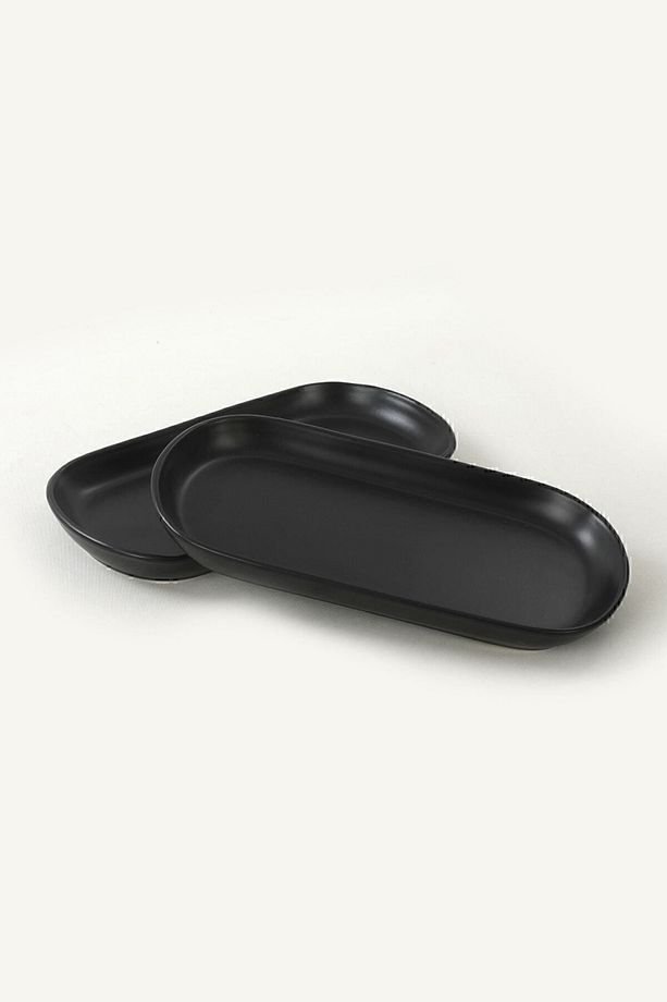 Mat Siyah Noyan Kayık Tabak 26 Cm 2 Adet - 2