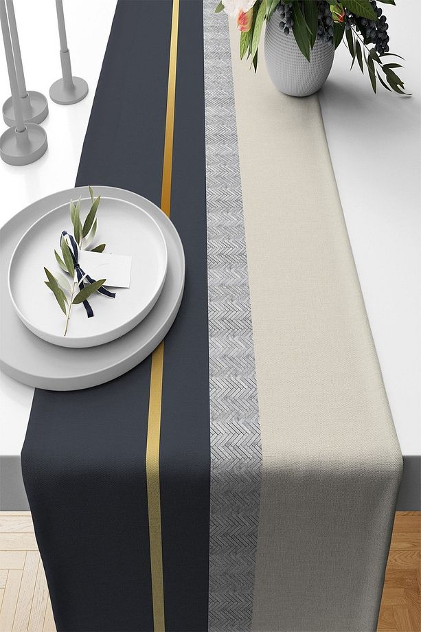 Antrasit Dokuma Leke Tutmaz Premium Tay Tüyü Kumaş Masa Örtüsü Runner 40x140cm Rnr484 - 1