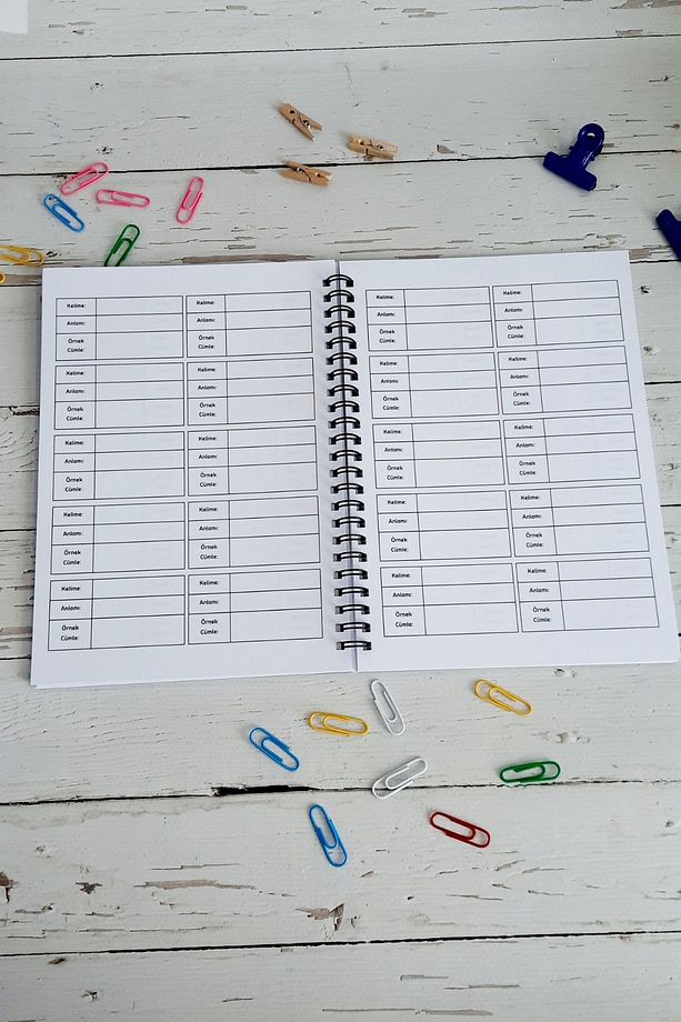 İngilizce Kelime Öğrenme ve Yazma Defteri / A-5 Telli Defter/A-1 / A-2- 250 Örnek Kelime/Ajanda - 5