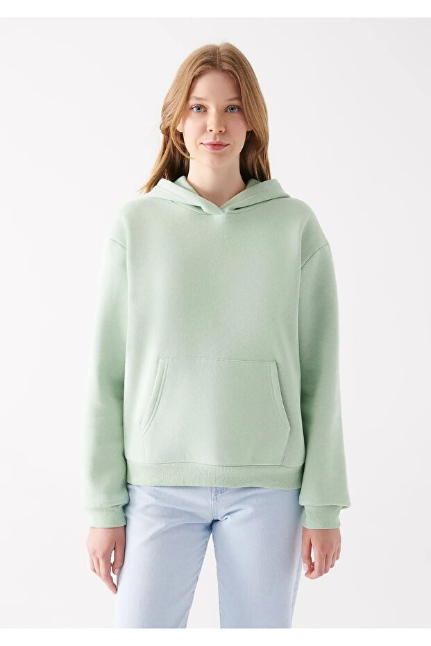 Kapüşonlu Yeşil Basic Sweatshirt 167299-34667 - 3