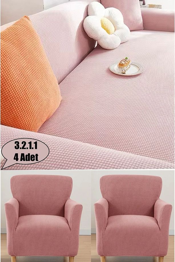Likrali Koltuk Örtüsü Takımı 3 2 1 1 Koltuk Kılıfı Takımı (4 adet) Sofa Cover - 1