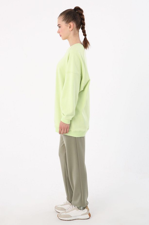 Açık Yeşil-3 İplik Oversize Basic Sweatshirt - 3