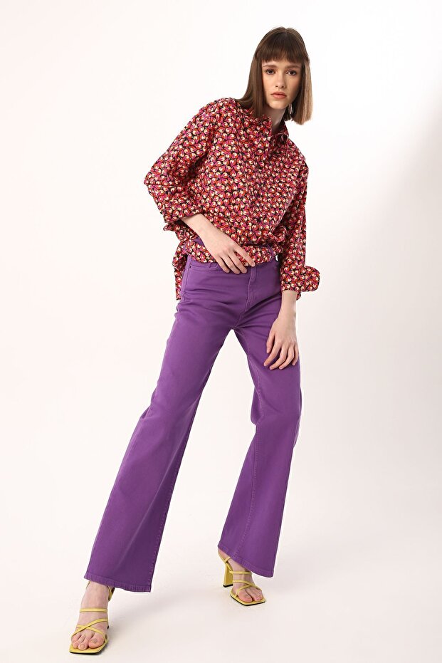 Mor Wide Leg Yüksek Bel Pantolon - 2