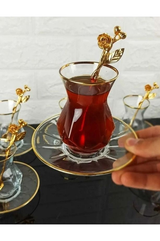 Alya Altın Yaldız 12 Parça 6 Adet Bardak 6 Adet Tabak - 2