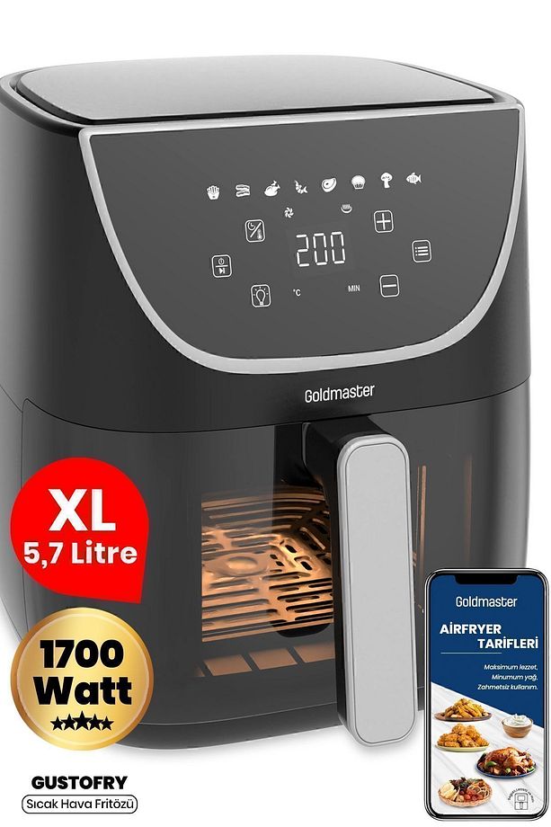 Gustofry 1700w Xl Dokunmatik 8 Ön Ayarlı Cam Kapaklı Hazne Aydınlatmalı Airfryer Sıcak Hava Fritözü - 1