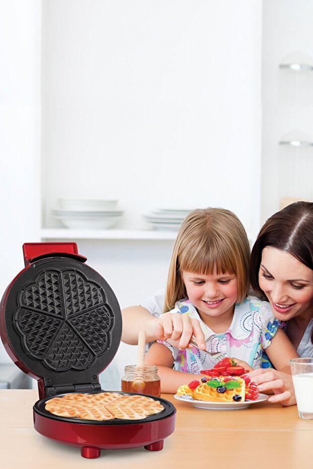 Sugar 1000W Red Waffle Machine - Anti-Overflow Deep Plate, Temperature Controlled - 3