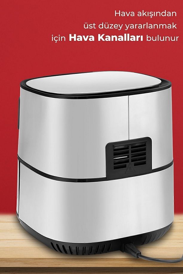 H40 2000 Watt Yüksek Güç 6,4L Inox Geniş Xxl Dokunmatik Airfryer Yağsız Sıcak Hava Fritözü - 4
