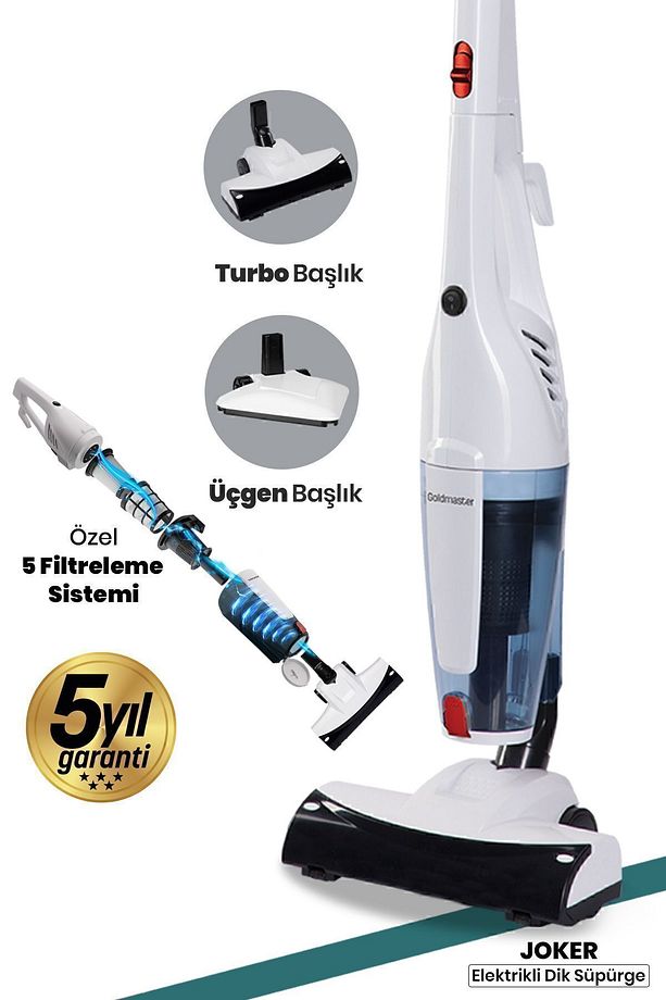 Joker Beyaz Turbo Başlıklı 5 Özel Filtreli Cyclone Dikey Ve Elde Elektrikli Süpürge 5 Yıl Garantili - 1