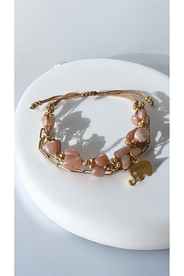 Sun Stone Ladder Closure Handmade Steel Chain Double Bracelet