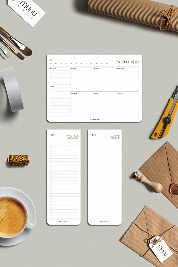 Munu Planner - Planlayıcı Set - White WEEKLY PLAN - TO DO LİST - NOTE - 1
