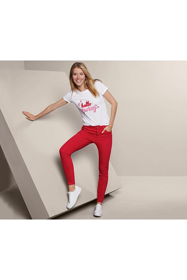 Women Slim Fit Plain Skinny Pants, Red