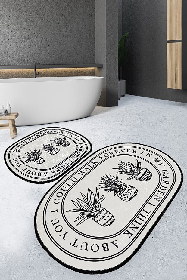 Walk 2-Piece Set Bathroom Rug Washable Non-Slip Floor Mat Toilet Seat Set